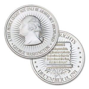 Washington Bust / Bill of Rights 2A - 2 ozt. 50mm .999 Silver Art Medal