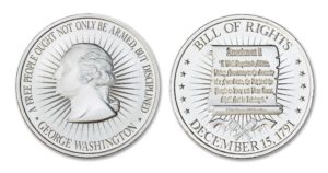 Washington Bust / Bill of Rights 2A - 2 ozt. 50mm .999 Silver Art Medal