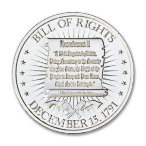 Washington Bust / Bill of Rights 2A - 2 ozt. 50mm .999 Silver Art Medal