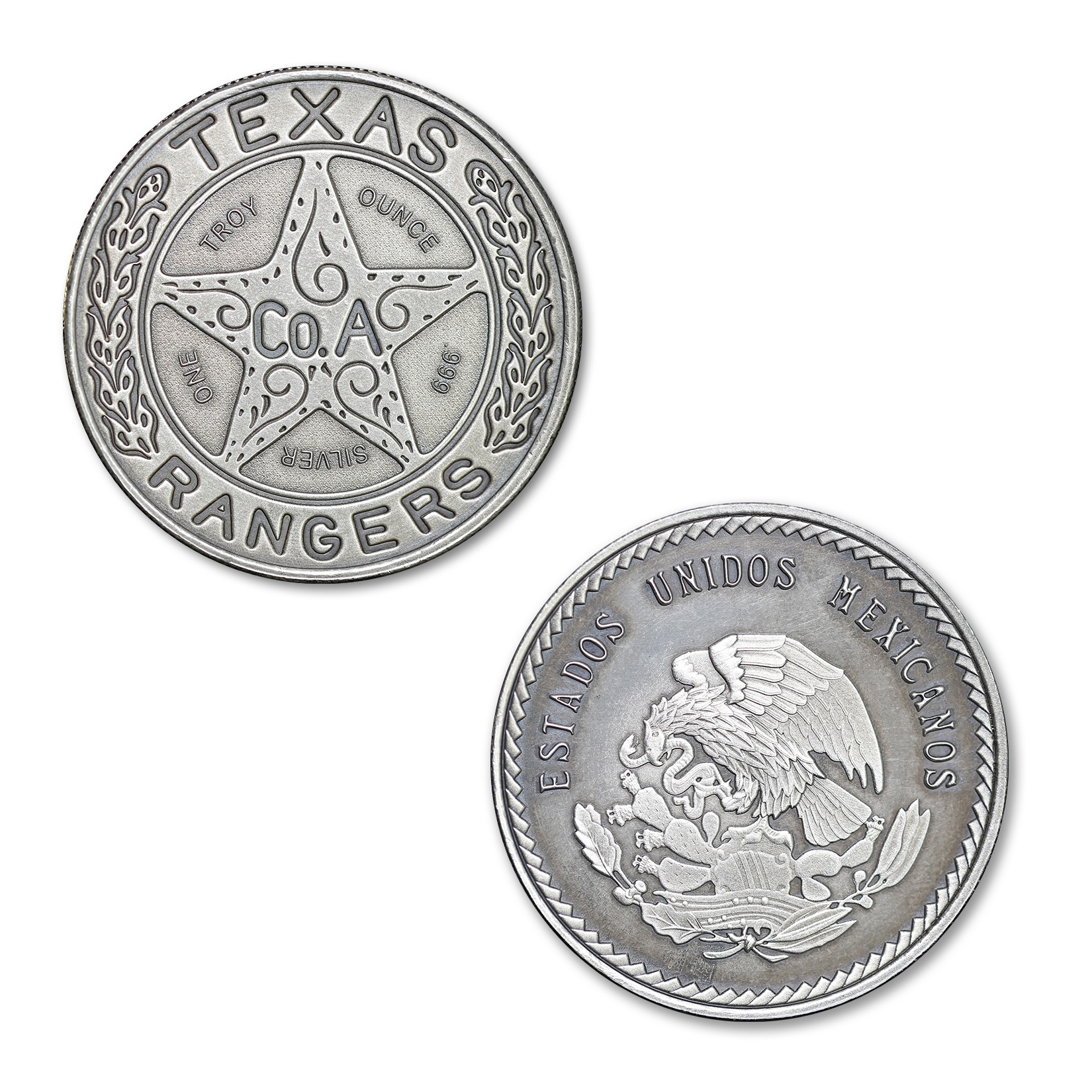 The Texas Ranger “Wagon-Wheel” Badge Tribute - 1 ozt 39mm .999 Fine Silver Art Medal with Antique Finish