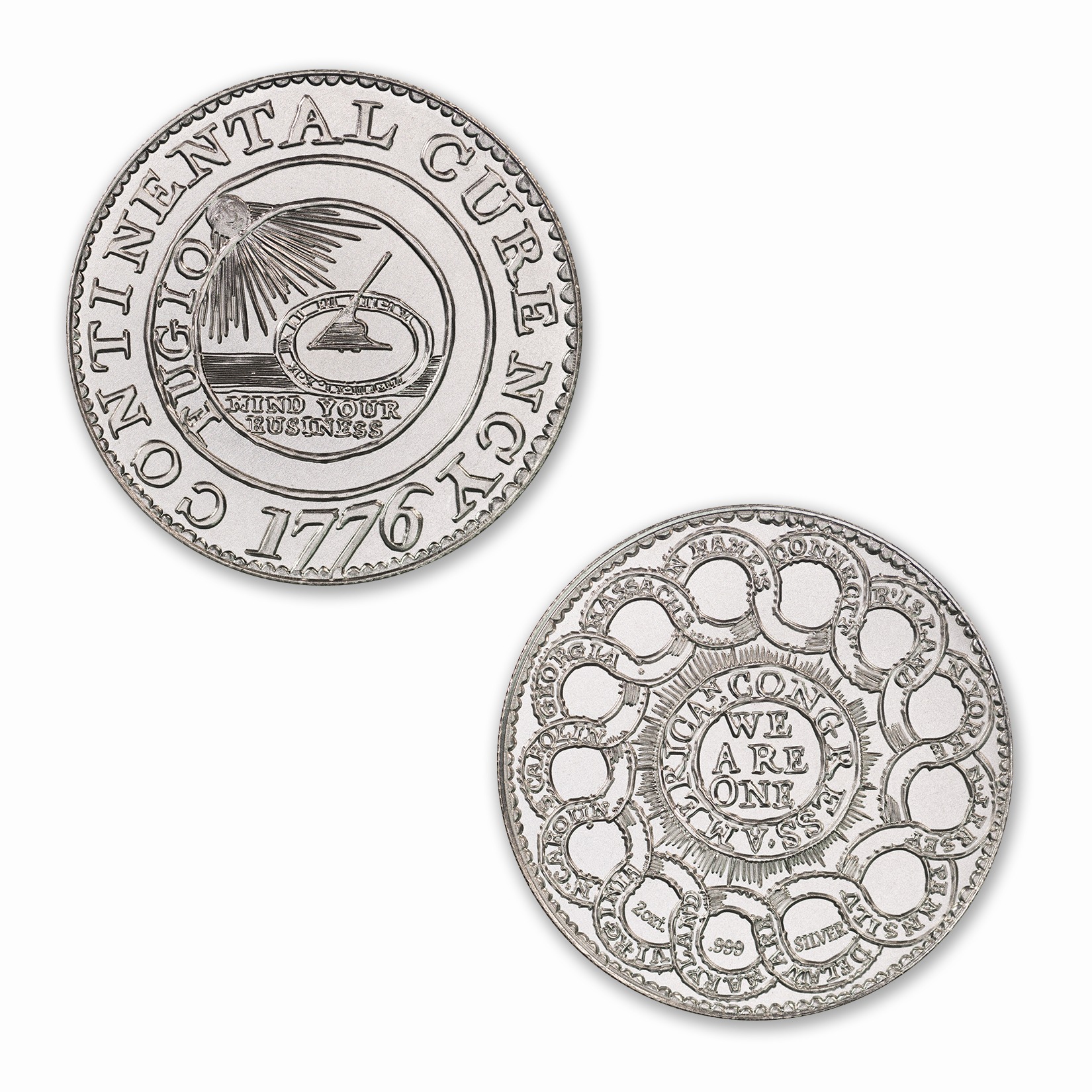 Colonial Tribute Series - The Continental Dollar – 2ozt. 39mm .999 Fine Silver Art Medal (6mm Thick)