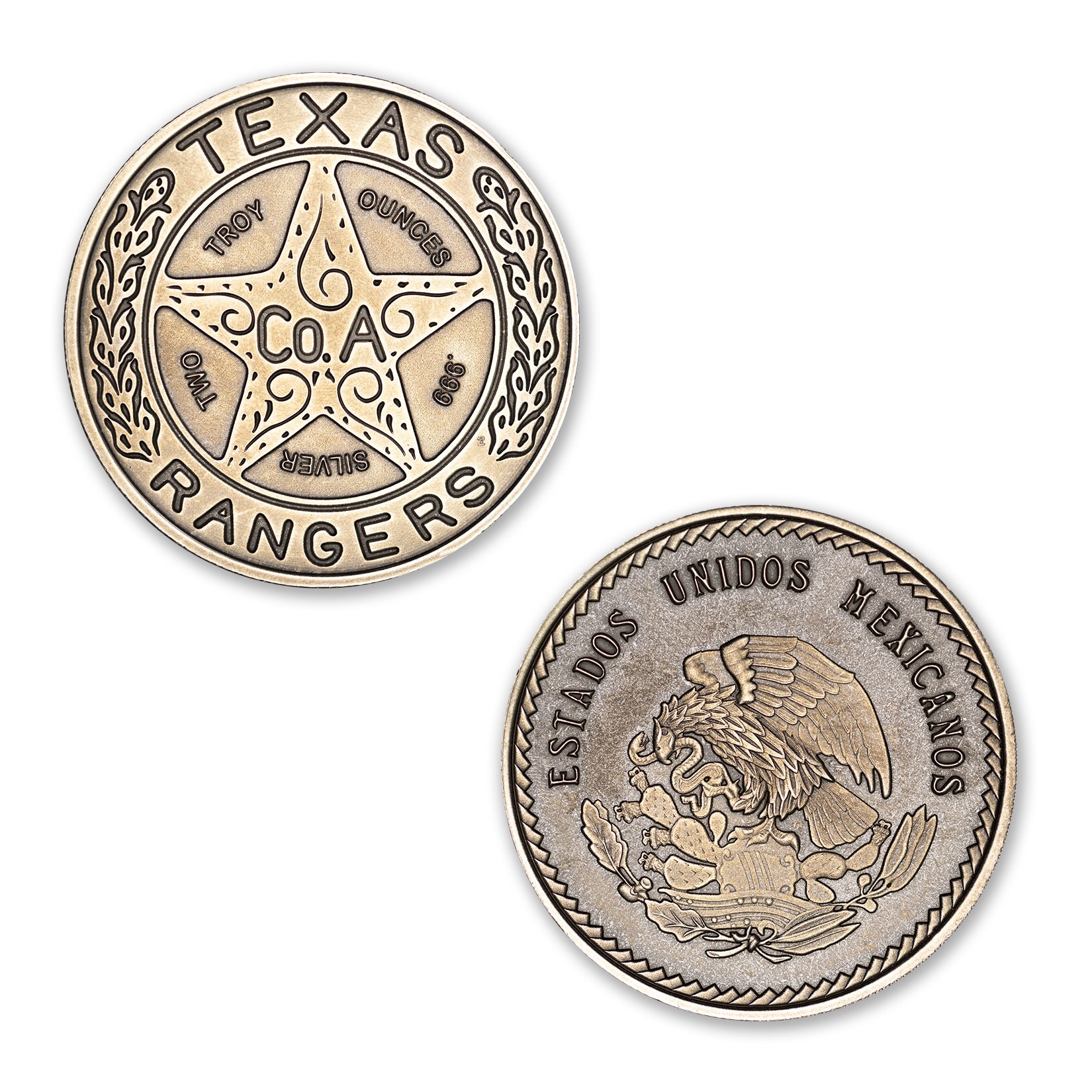The Texas Ranger “Wagon-Wheel” Badge Tribute - 2 ozt 39mm .999 Fine Silver Art Medal with ANTIQUE FINISH (6mm Thick)