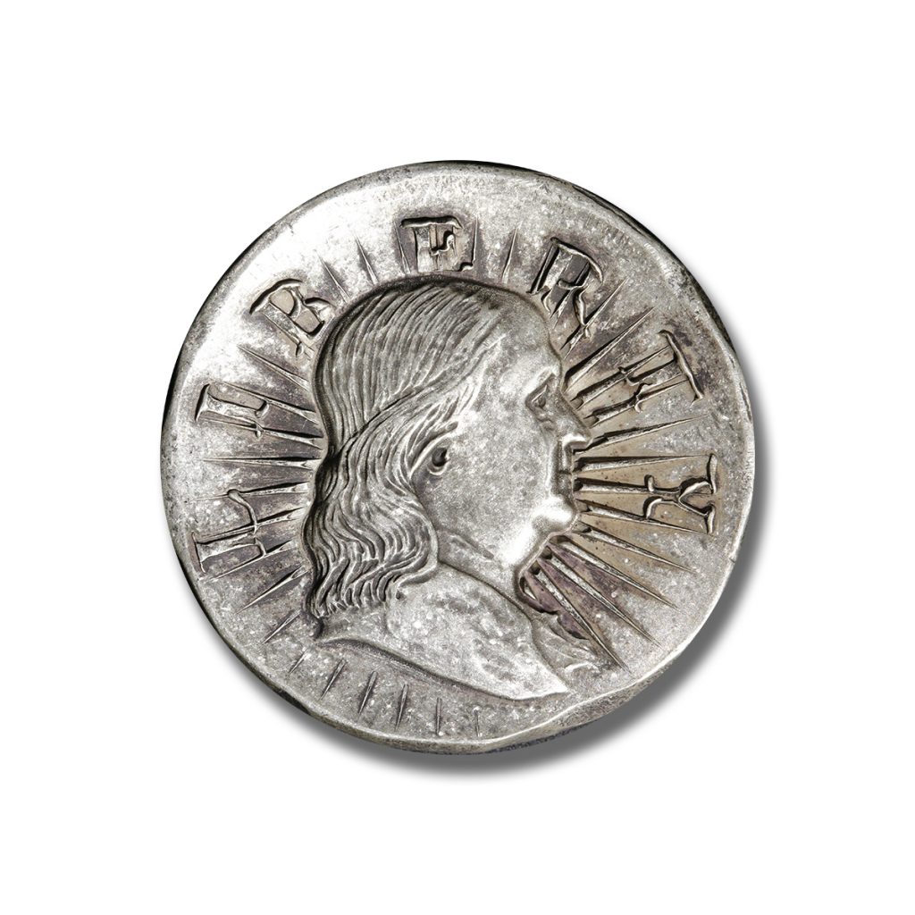 American Ancients Series - Franklin Liberty - 3 ozt. 39mm .999 Fine Silver Art Medal - Outré High Relief (PATINA FINISH) - Limited Mintage: 500