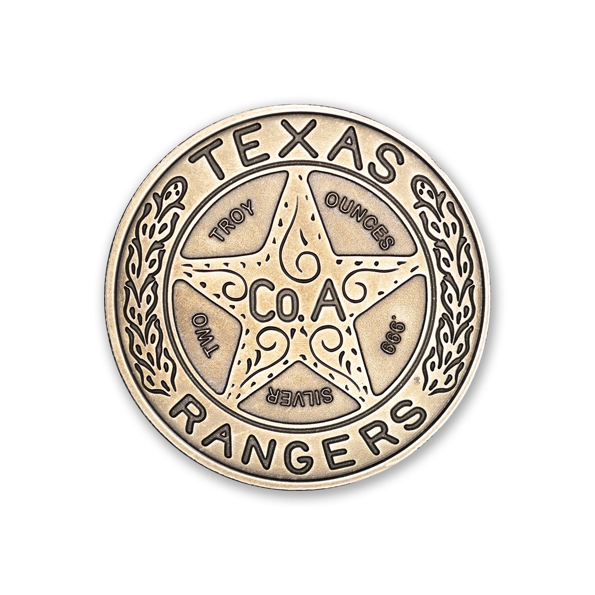 The Texas Ranger “Wagon-Wheel” Badge Tribute - 2 ozt 39mm .999 Fine Silver Art Medal with ANTIQUE FINISH (6mm Thick)