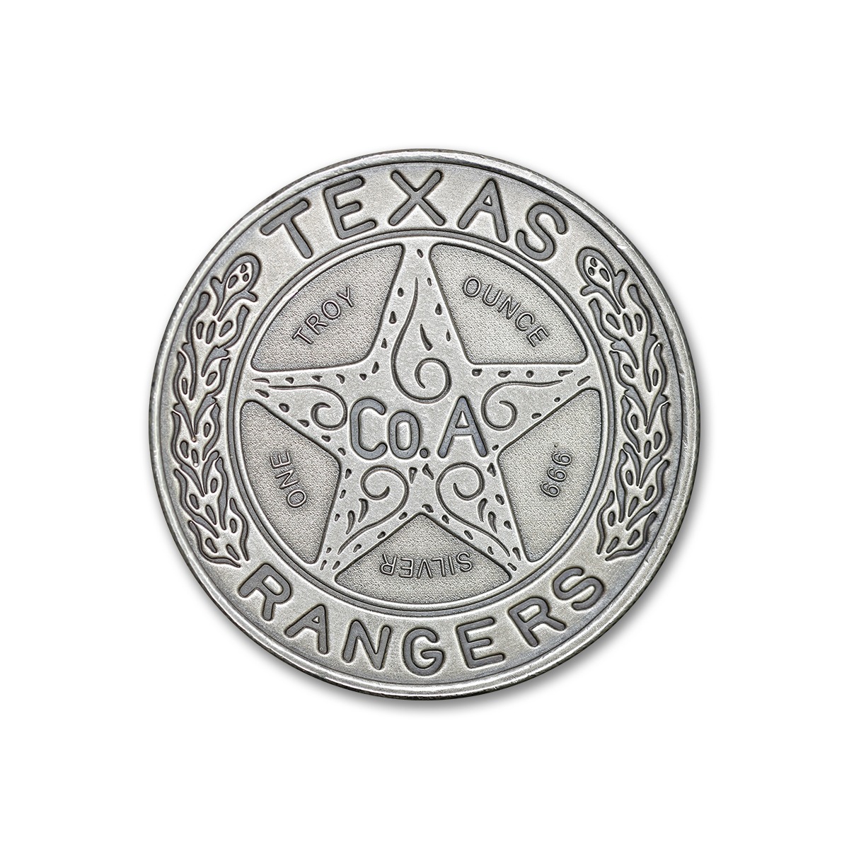 The Texas Ranger “Wagon-Wheel” Badge Tribute - 1 ozt 39mm .999 Fine Silver Art Medal with Antique Finish
