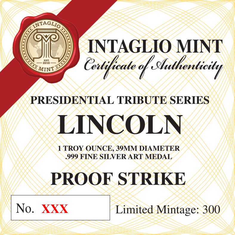LINCOLN - 1 TROY OUNCE - 39MM - PROOF (ONLY 300 MINTED!) - Image 5