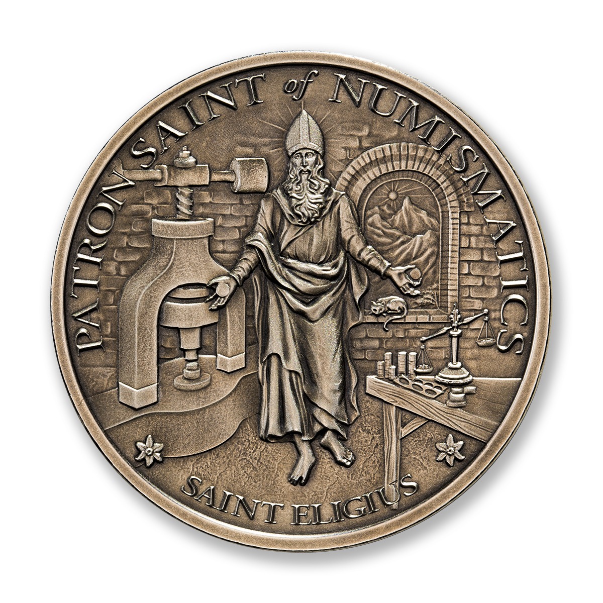 SAINT ELIGIUS - 2 TROY OUNCE - 50MM - LIMITED MINTAGE: 500 (ANTIQUED) - Image 2