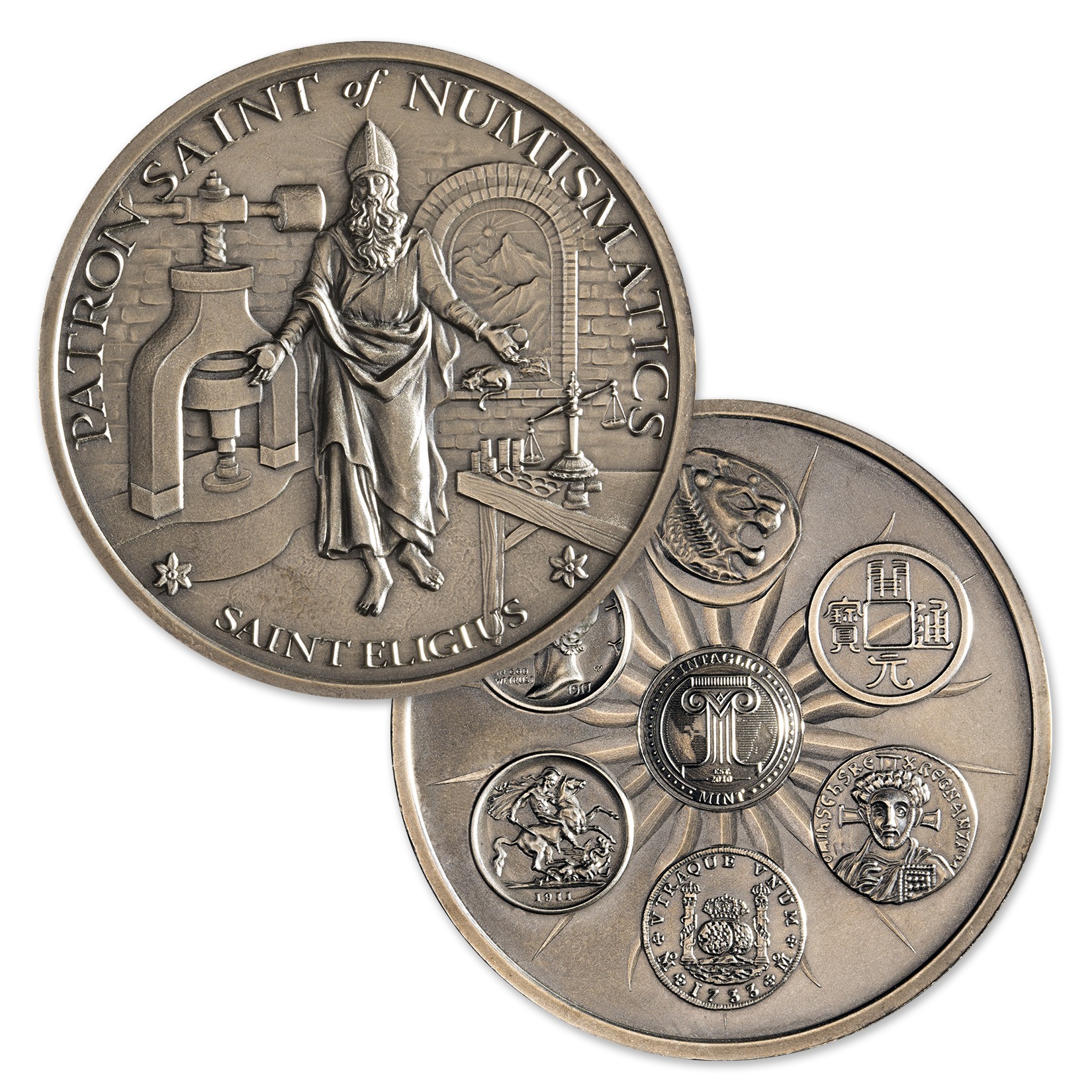 SAINT ELIGIUS - 5 TROY OUNCE - 50MM - LIMITED MINTAGE: 500 (ANTIQUED) - Image 1