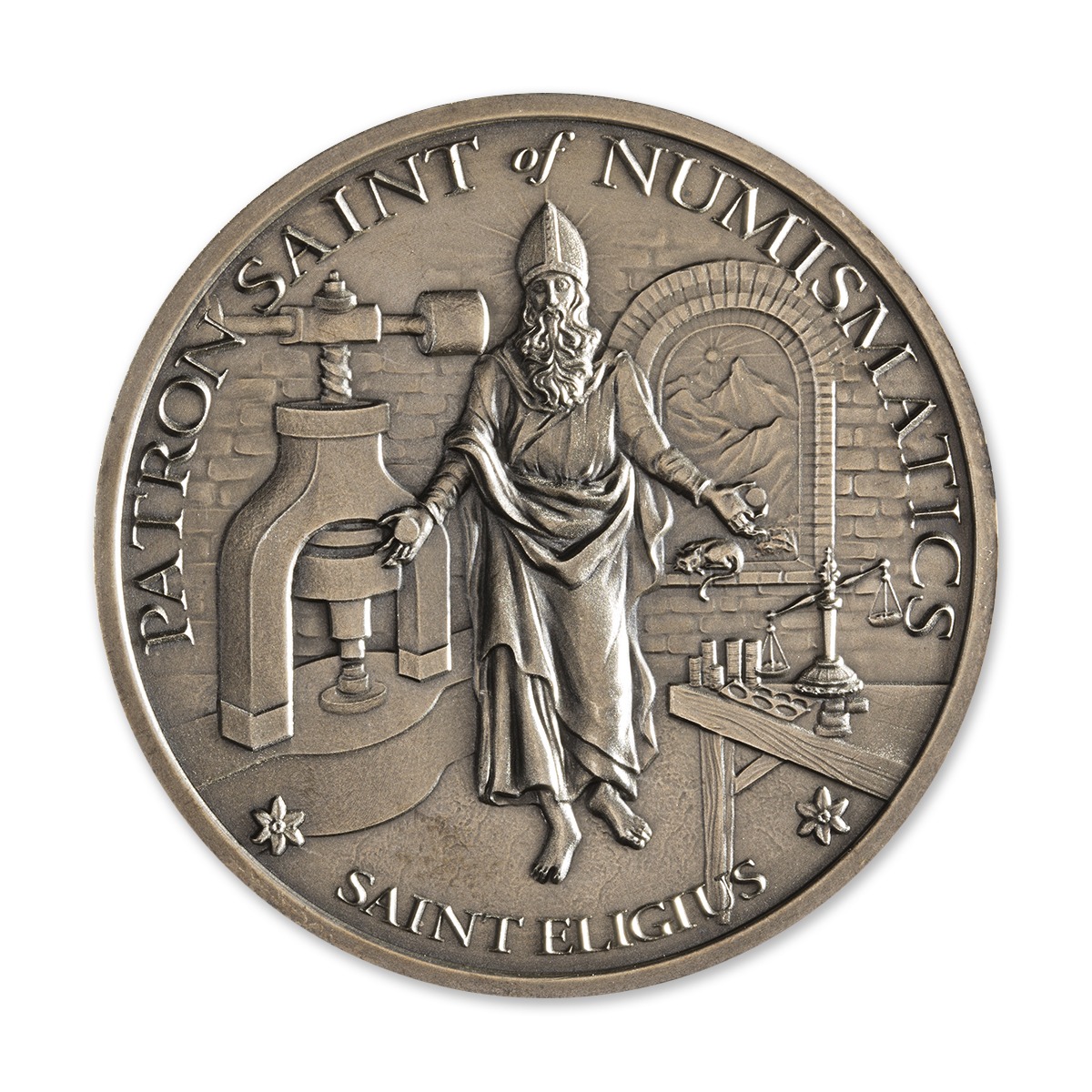 SAINT ELIGIUS - 5 TROY OUNCE - 50MM - LIMITED MINTAGE: 500 (ANTIQUED) - Image 2
