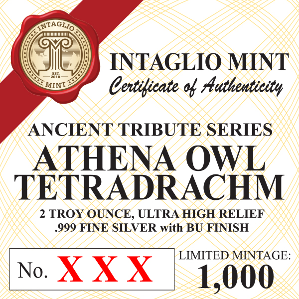 ATHENA AND OWL TETRADRACHM - UHR - 2 TROY OUNCE - 36MM - (LIMITED MINTAGE: 1,000) - Image 4