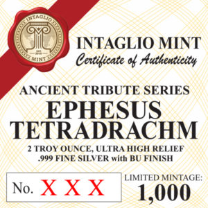 EPHESUS TETRADRACHM - STAG AND BEE - UHR - 2 TROY OUNCE - 36MM - BU FINISH -  (LIMITED MINTAGE: 1,000)