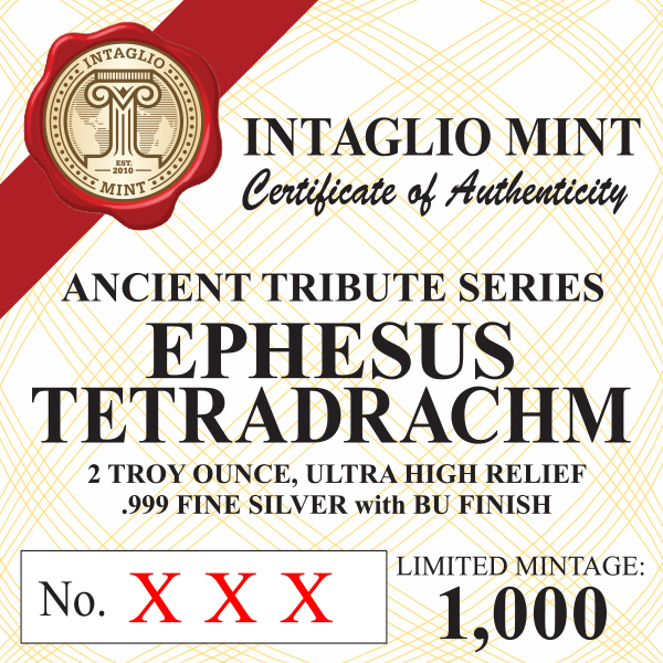 EPHESUS TETRADRACHM - STAG AND BEE - UHR - 2 TROY OUNCE - 36MM - BU FINISH -  (LIMITED MINTAGE: 1,000) - Image 4