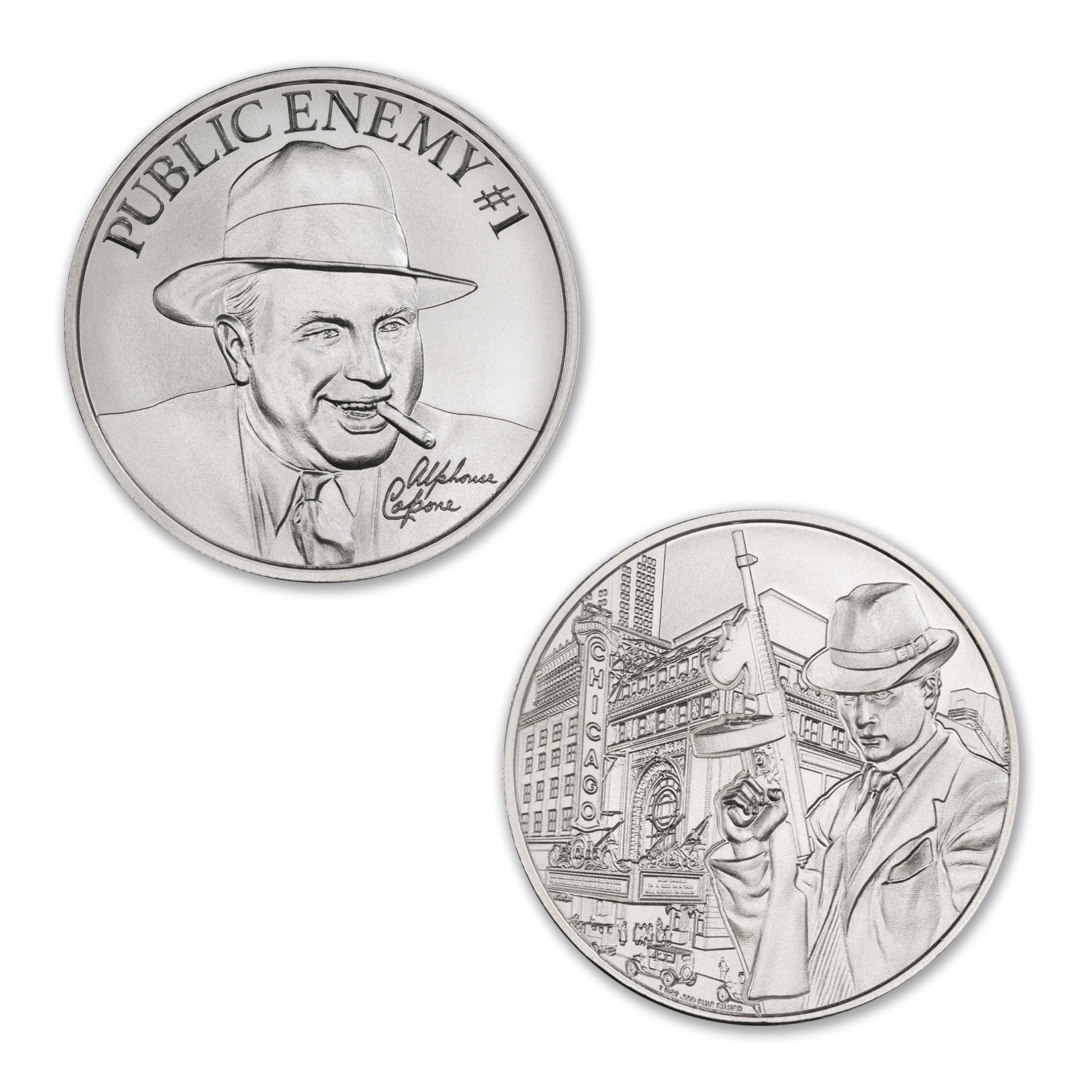 PUBLIC ENEMY #1 - ALPHONSE CAPONE -  1 TROY OUNCE - 39MM - Image 1