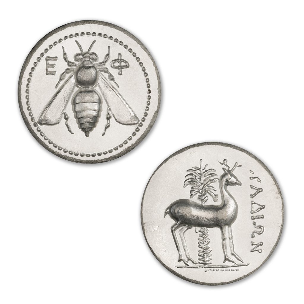EPHESUS TETRADRACHM - STAG AND BEE - UHR - 2 TROY OUNCE - 36MM - BU FINISH - (LIMITED MINTAGE: 1,000)