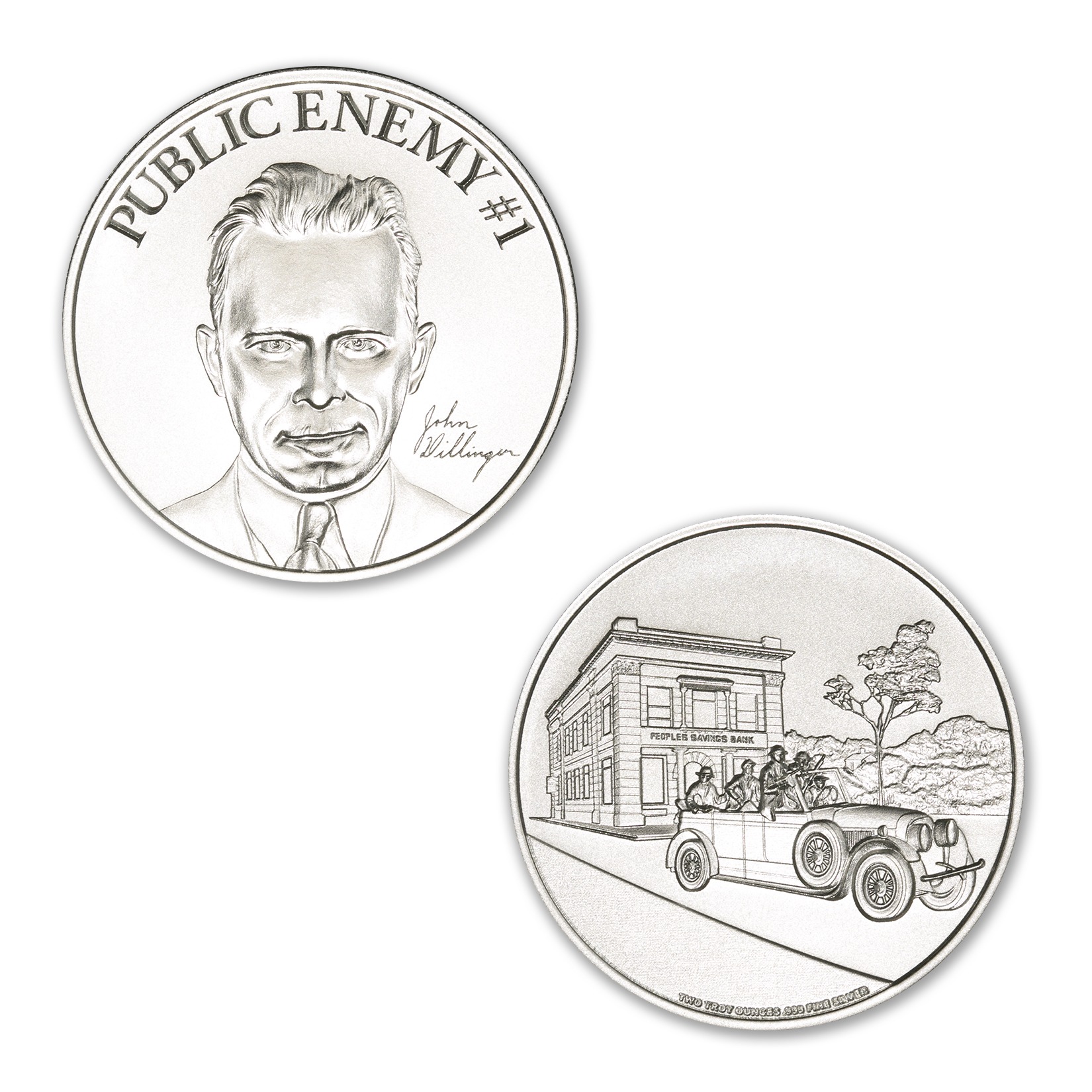 PUBLIC ENEMY #1 - JOHN DILLINGER -  2 TROY OUNCE - 39MM - Image 1