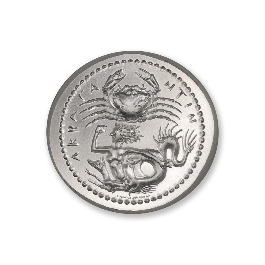 TETRADRACHM OF AKRAGAS - TWO EAGLES AND HARE - UHR - 2 TROY OUNCE - 36MM - BU