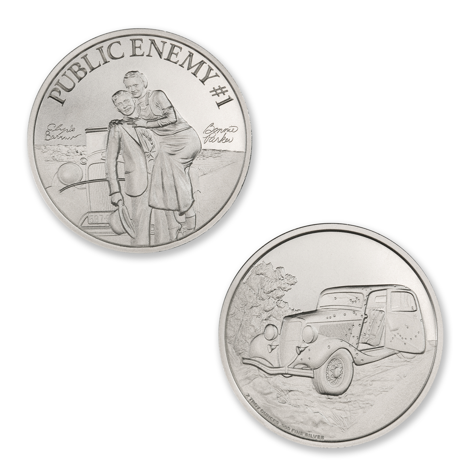 PUBLIC ENEMY #1 - BONNIE AND CLYDE - 2 TROY OUNCE - 39MM - Image 1