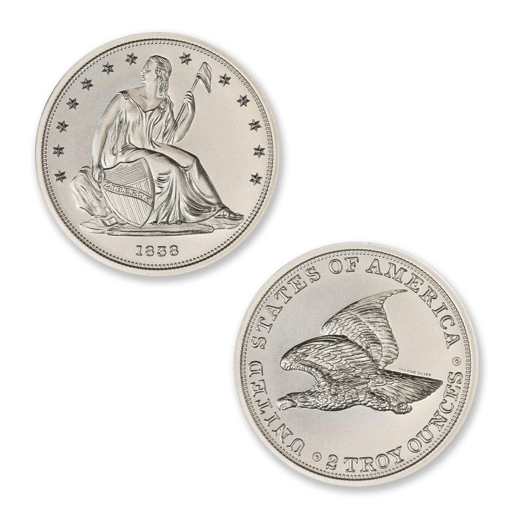 1838 GOBRECHT DOLLAR (J84) TRIBUTE - 2 TROY OUNCE - 39MM - Image 1