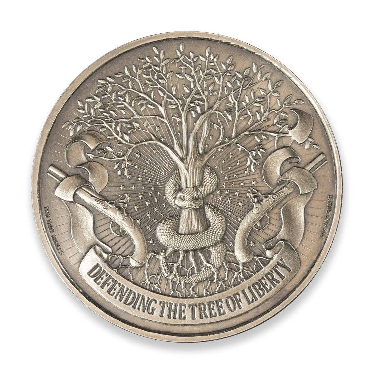 SONS OF LIBERTY, LIBERTY TREE - 2 TROY OUNCE - 50MM (ANTIQUED) (ONLY 500 MINTED) - Image 3