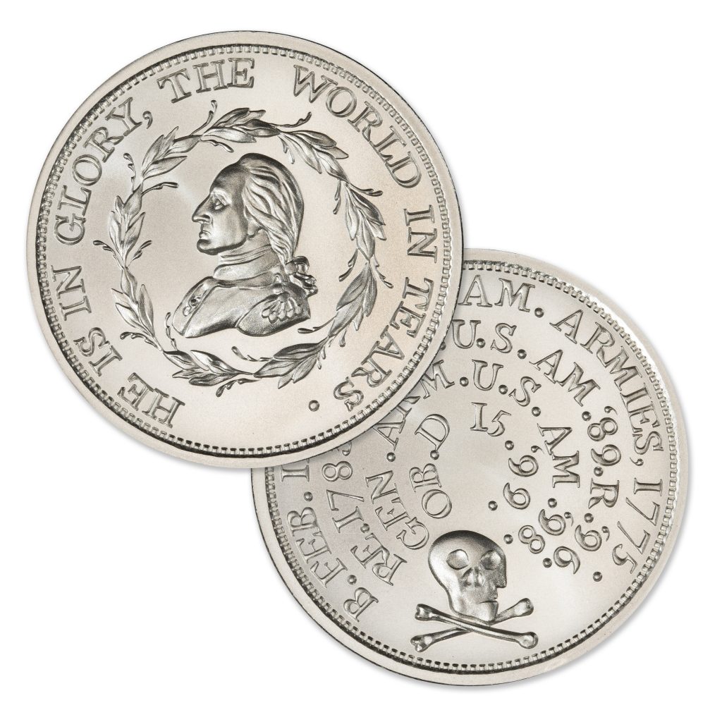 SKULL AND CROSSBONES - WASHINGTON FUNERAL MEDAL - 2 TROY OUNCE - 50MM - LIMITED MINTAGE: 500 - IN COINSAFE CAPSULE