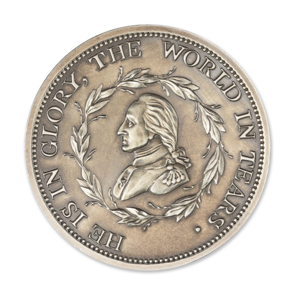 SKULL AND CROSSBONES - WASHINGTON FUNERAL MEDAL - 2 TROY OUNCE - 50MM - LIMITED MINTAGE: 500 (ANTIQUED) - IN COINSAFE CAPSULE
