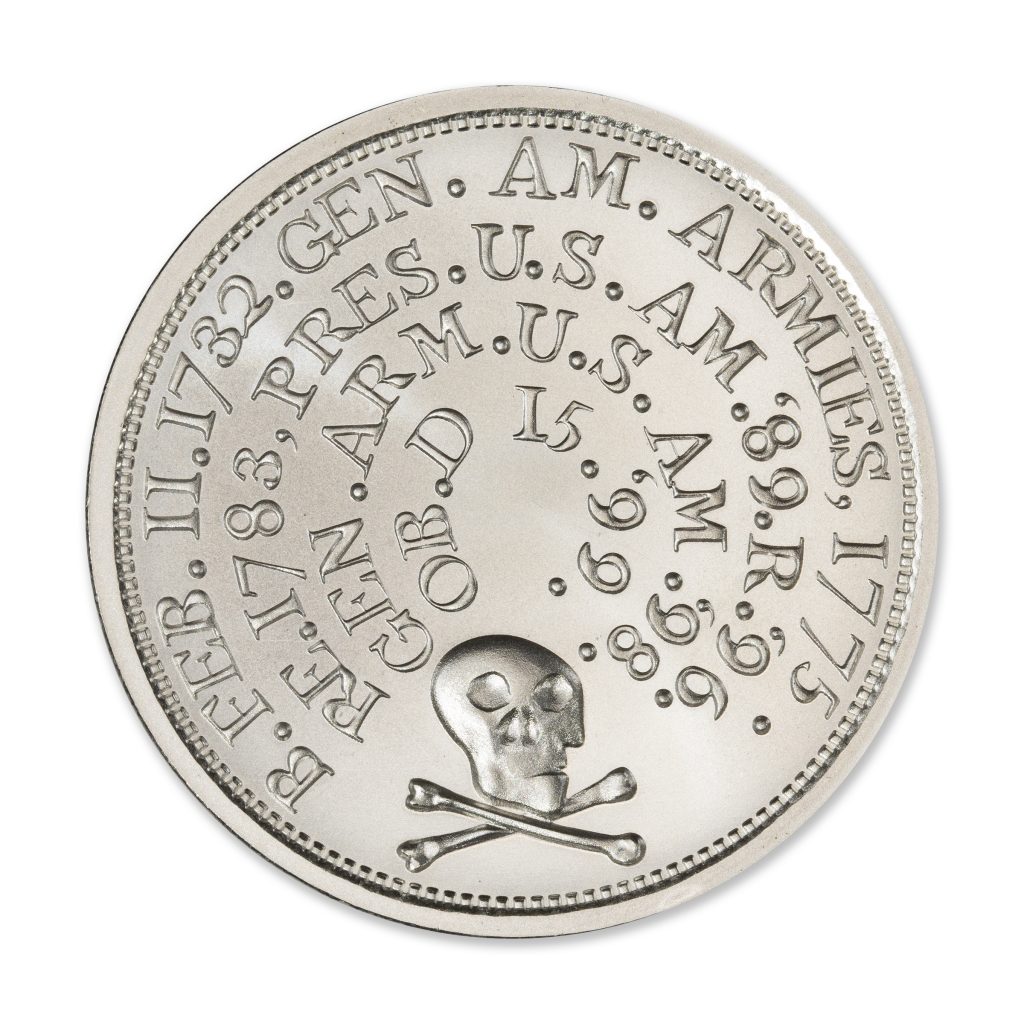 SKULL AND CROSSBONES - WASHINGTON FUNERAL MEDAL - 2 TROY OUNCE - 50MM - LIMITED MINTAGE: 500 - IN COINSAFE CAPSULE