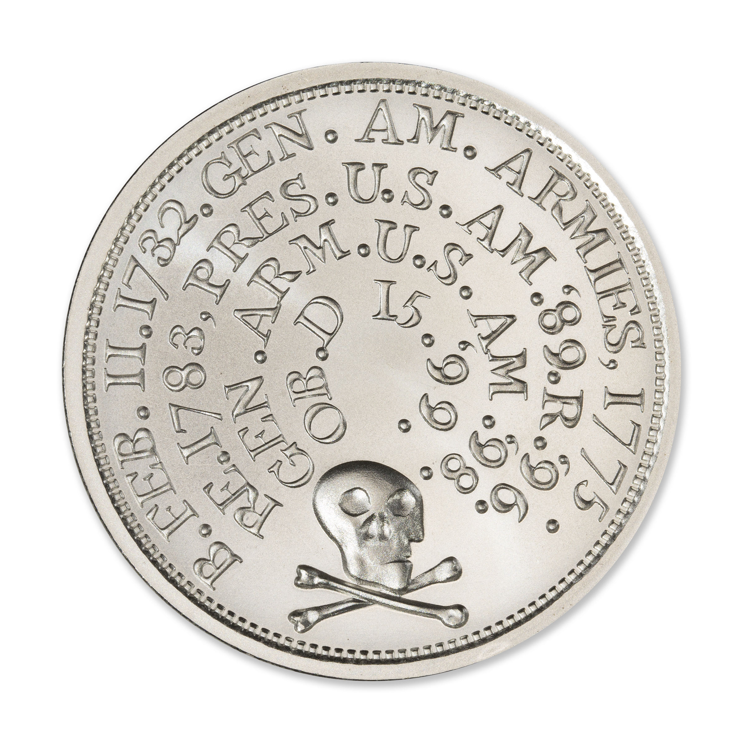 SKULL AND CROSSBONES - WASHINGTON FUNERAL MEDAL - 2 TROY OUNCE - 39MM - Image 3