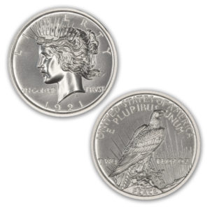 1921 HIGH RELIEF PEACE DOLLAR TRIBUTE - 2 TROY OUNCES - 39MM