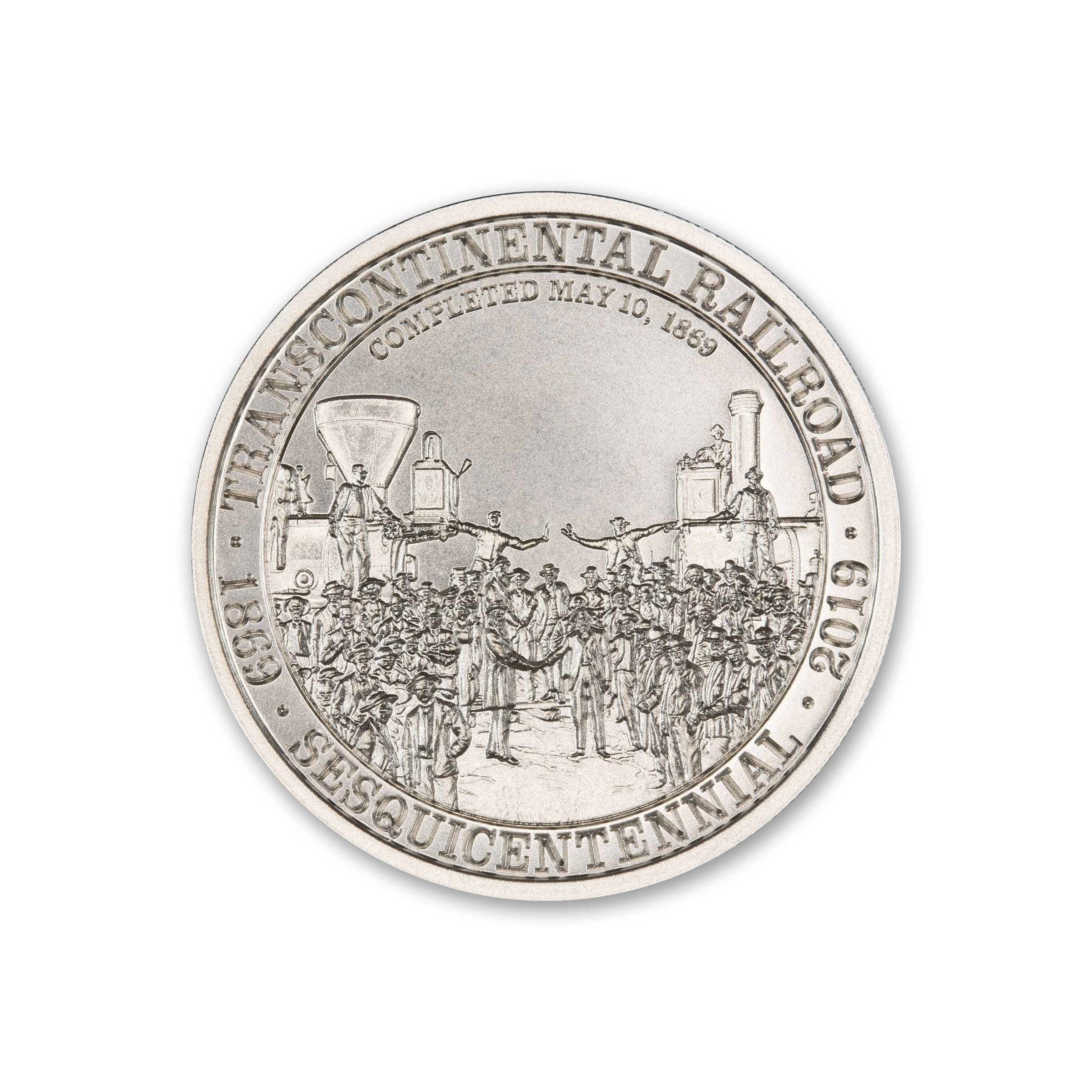 TRANSCONTINENTAL RAILROAD SESQUICENTENNIAL - 2 TROY OUNCE - 39MM - Image 2