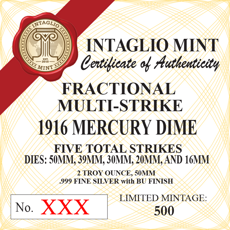 FRACTIONAL MULTI-STRIKE MERCURY DIME TRIBUTE - 2 TROY OUNCE - 50MM (LIMITED MINTAGE: 500) - Image 4