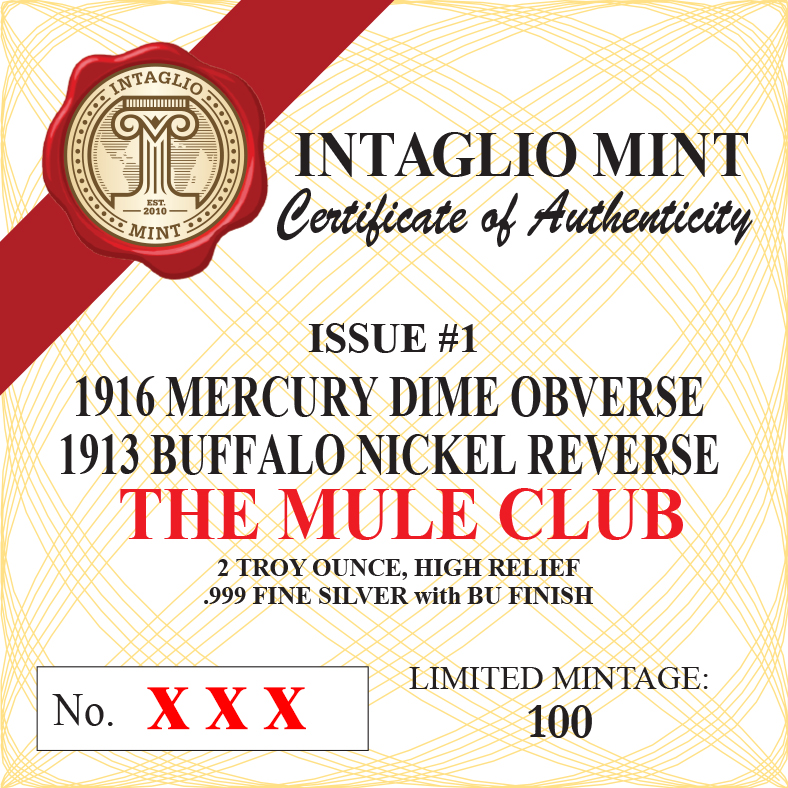 THE MULE CLUB - ISSUE #1 - MERCURY DIME OBVERSE / BUFFALO NICKEL REVERSE - 2 TROY OUNCE - 39MM - LIMITED MINTAGE OF 100 - Image 4