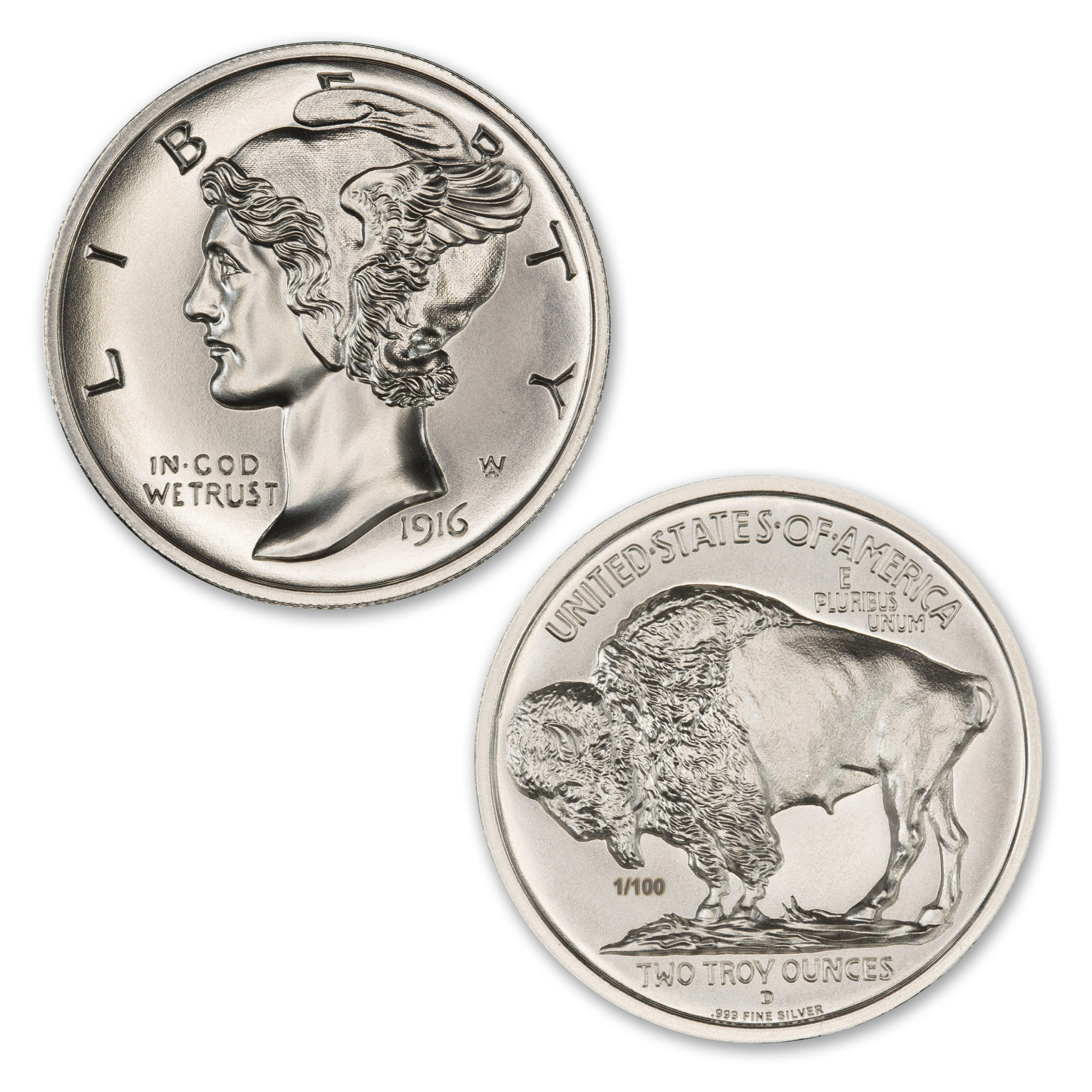 THE MULE CLUB - ISSUE #1 - MERCURY DIME OBVERSE / BUFFALO NICKEL REVERSE - 2 TROY OUNCE - 39MM - LIMITED MINTAGE OF 100 - Image 1