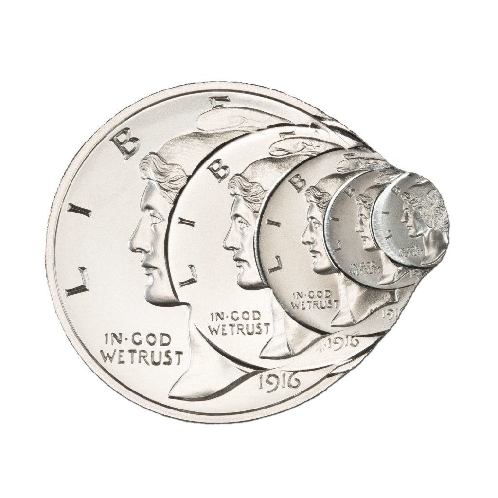 FRACTIONAL MULTI-STRIKE MERCURY DIME TRIBUTE - 2 TROY OUNCE - 50MM (LIMITED MINTAGE: 500)