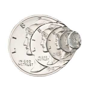 FRACTIONAL MULTI-STRIKE MERCURY DIME TRIBUTE - 2 TROY OUNCE - 50MM (LIMITED MINTAGE: 500)