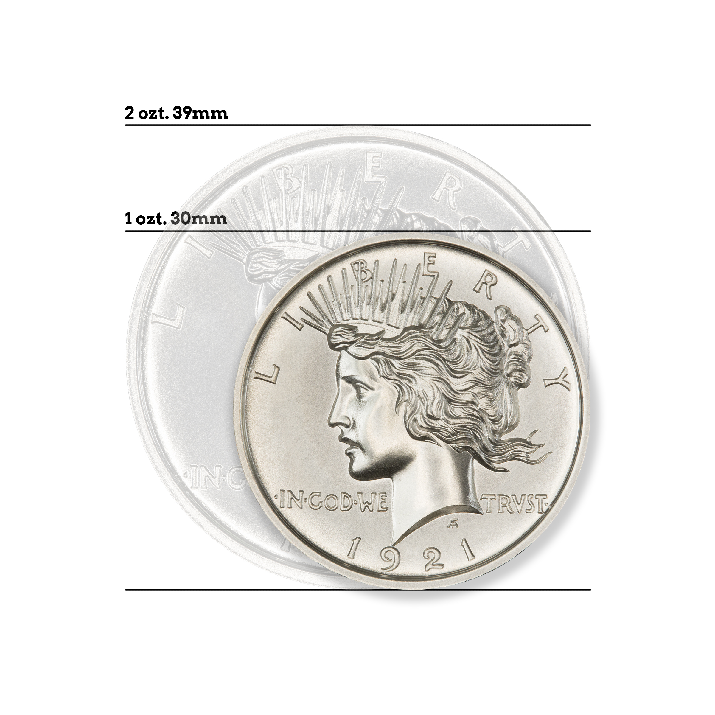 1921 HIGH RELIEF PEACE DOLLAR TRIBUTE - 1 TROY OUNCE - 30MM - Image 1