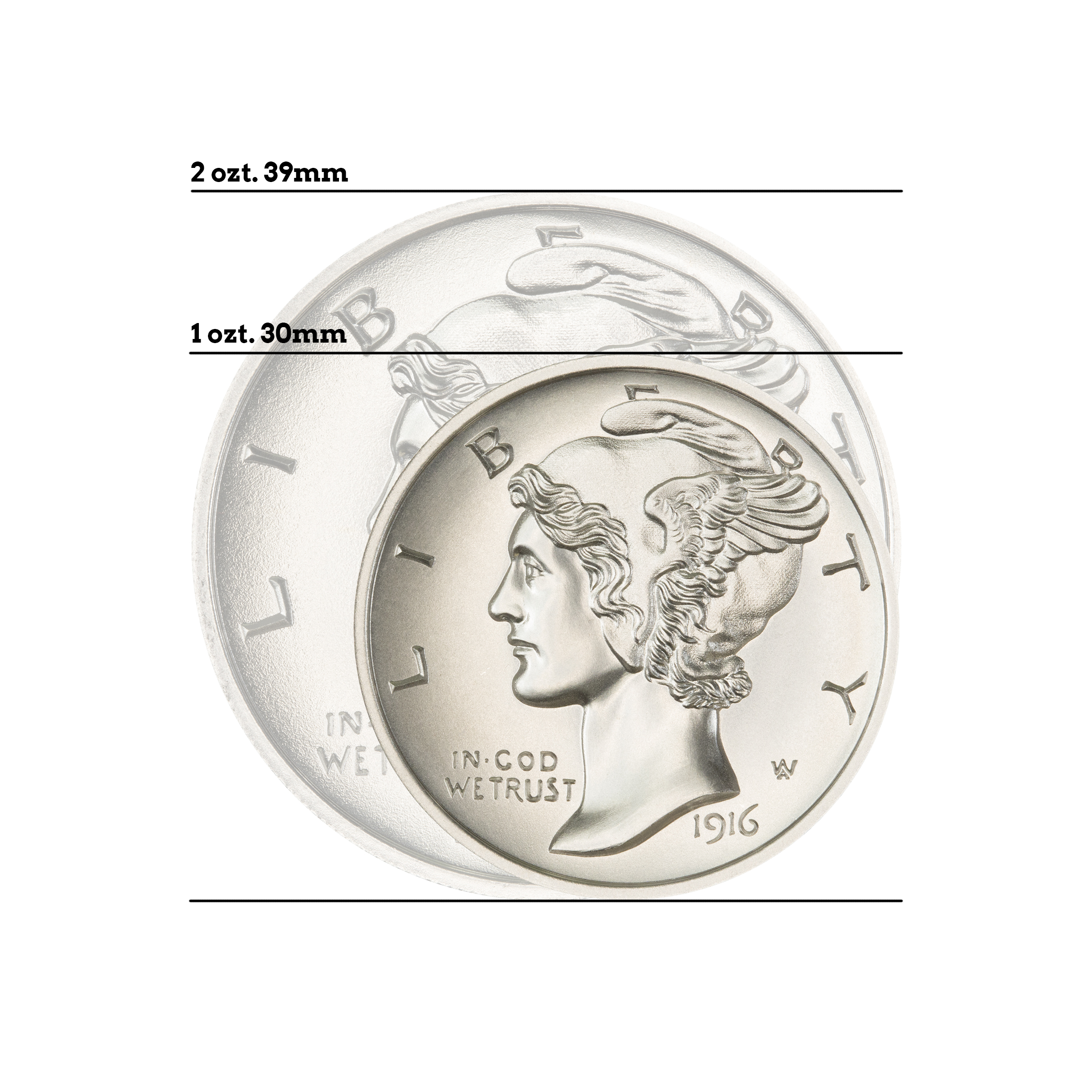 MERCURY DIME TRIBUTE - HIGH RELIEF - 1 TROY OUNCE - 30MM - Image 1