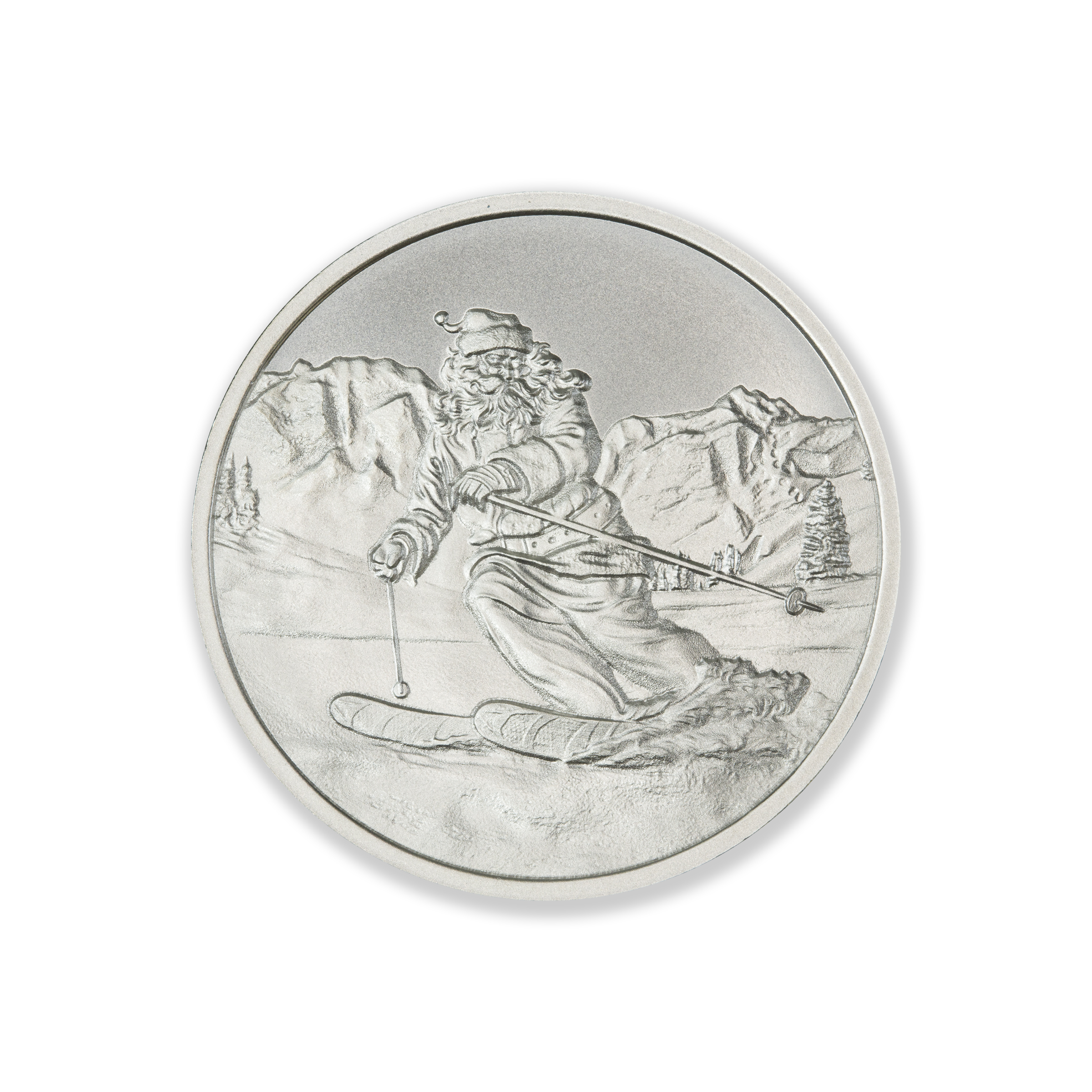 SKIING SANTA - 2 TROY OUNCE - 39MM - Image 1