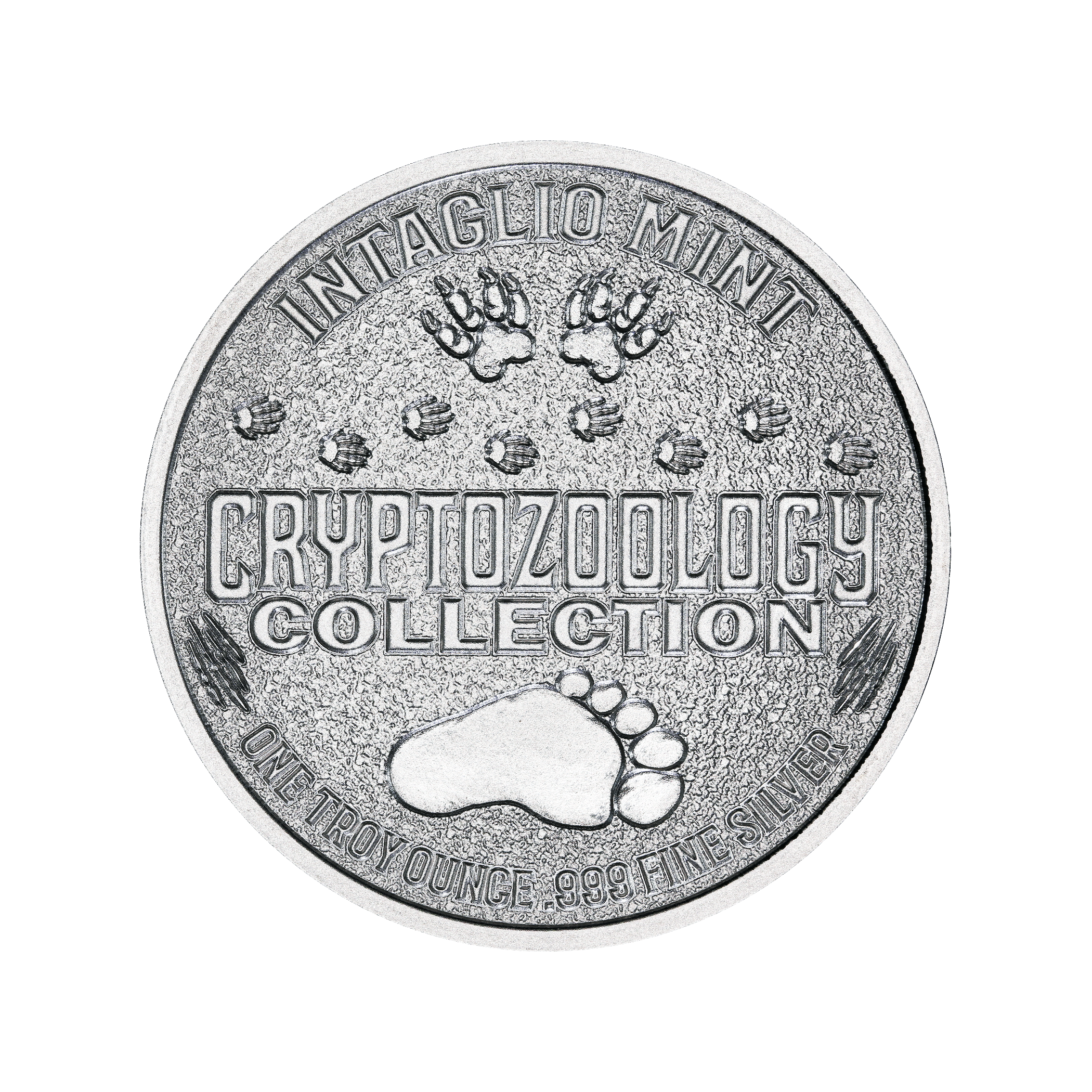 Cryptozoology Collection common reverse — one troy ounce .999 fine silver with cryptid tracks and Bigfoot footprint