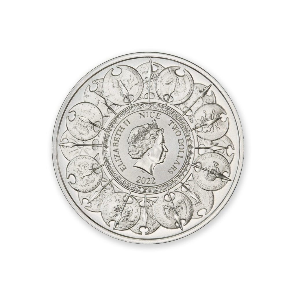 2022 NIUE $2 1OZ .999 SILVER - MOLON LABE - TYPE I - WORLDWIDE MINTAGE: 1,500
