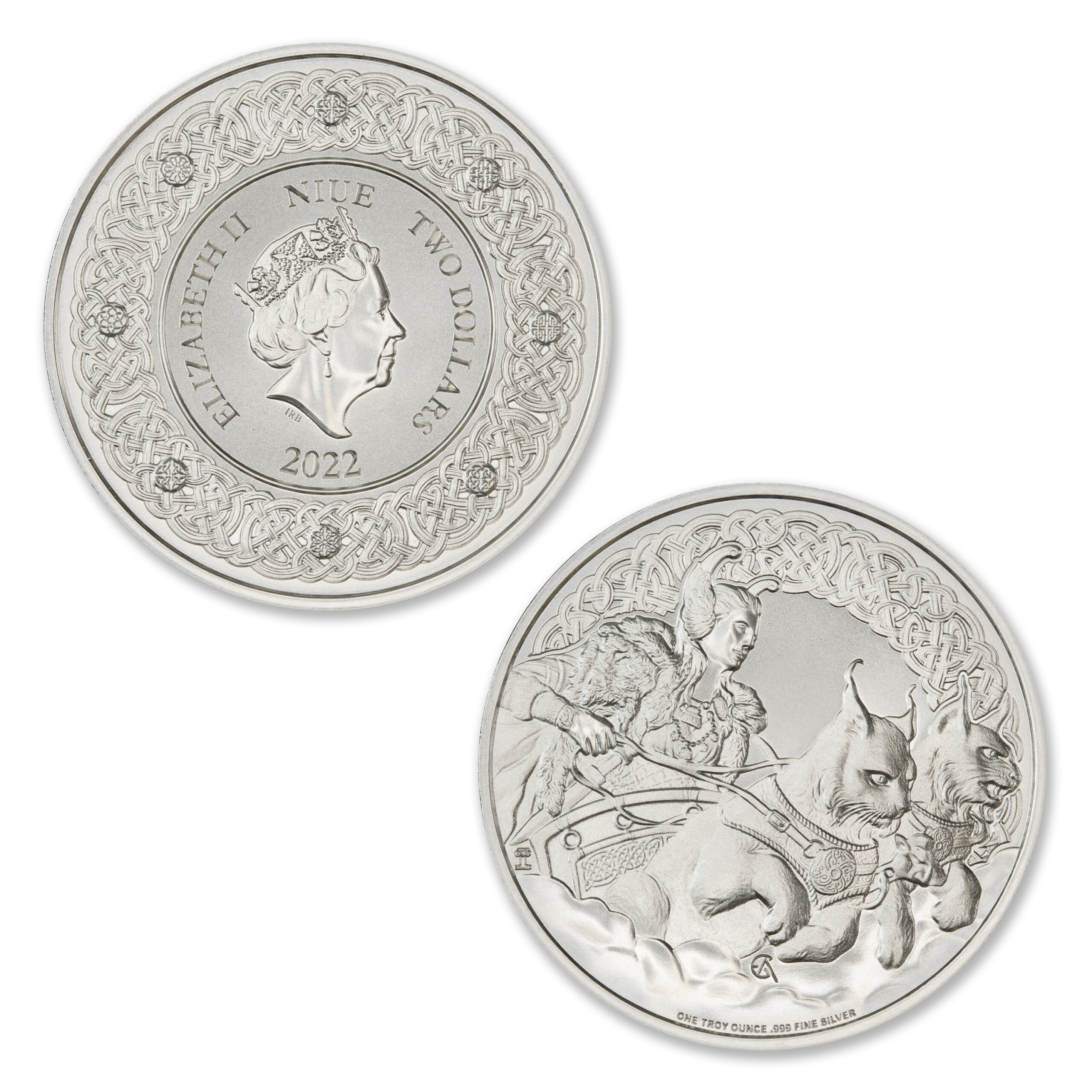 2022 NIUE $2 1OZ .999 SILVER - NORSE GOD FREYA - WORLDWIDE MINTAGE: 2,500 (IN COINSAFE CAPSULE) - Image 1