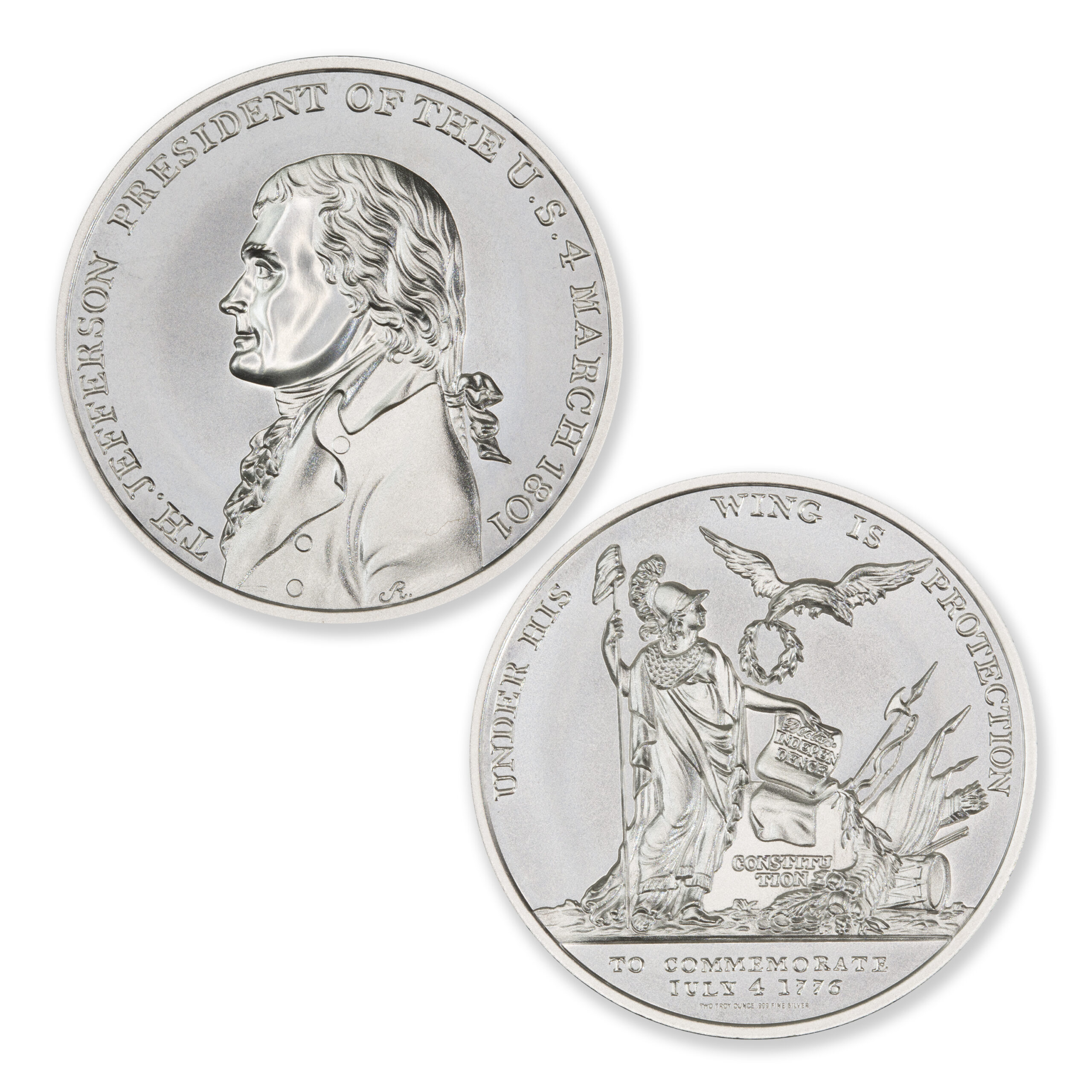 1801 THOMAS JEFFERSON INAUGURAL MEDAL TRIBUTE - 2 TROY OUNCE - 39MM - Image 1