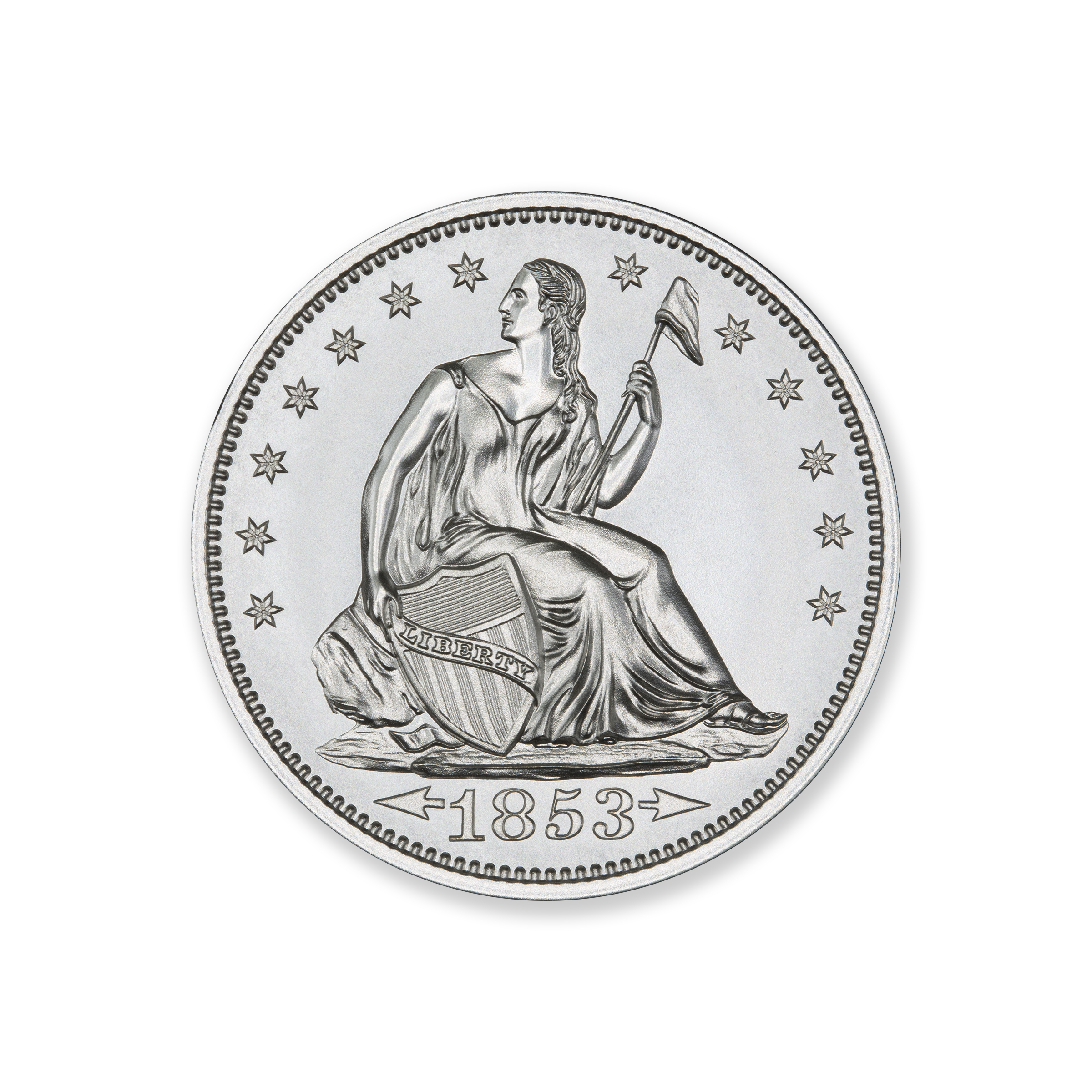 1853 SEATED LIBERTY ARROWS & RAYS TRIBUTE  - 2 TROY OUNCE - 39MM - Image 2