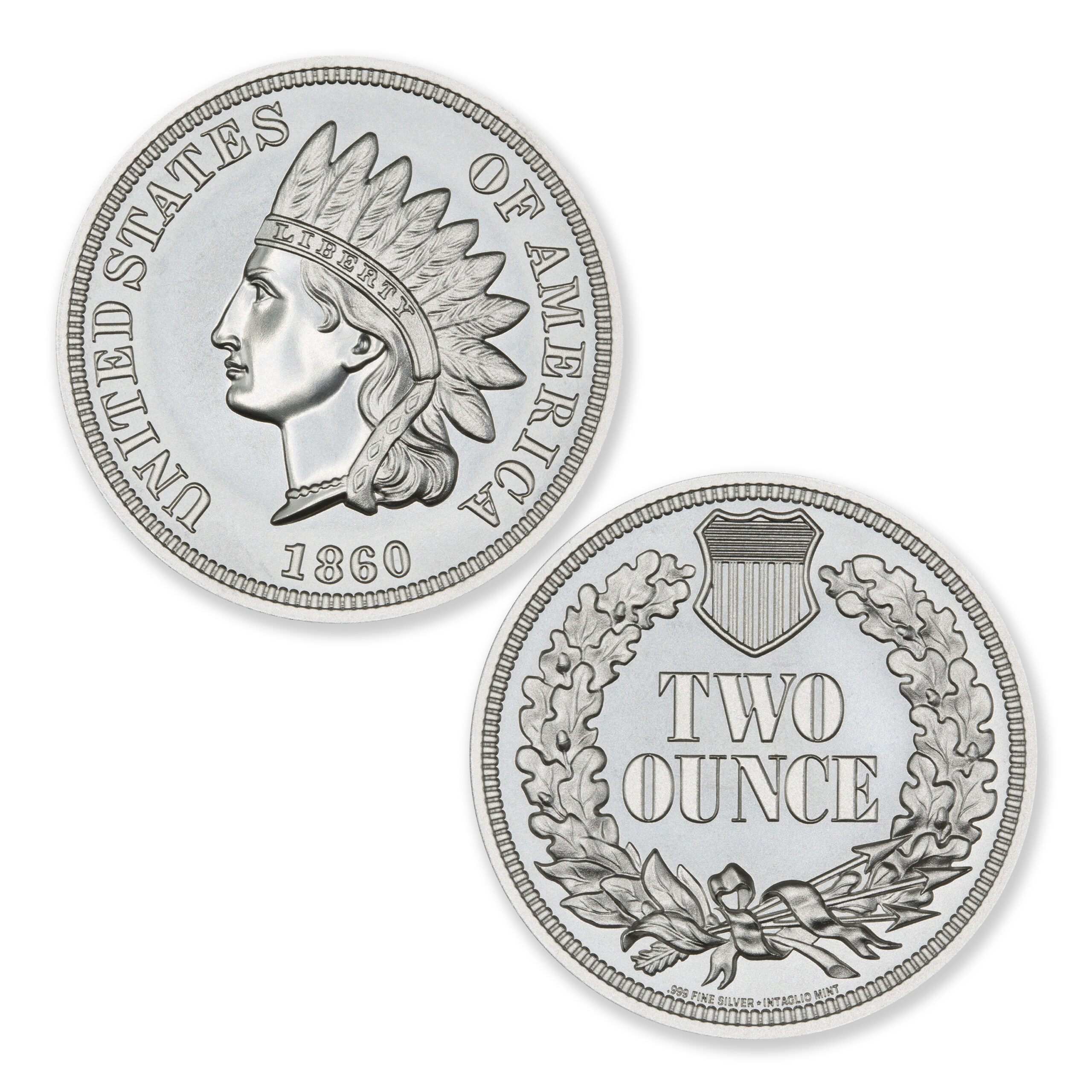 1860 INDIAN CENT TRIBUTE  - 2 TROY OUNCE - 39MM - Image 1