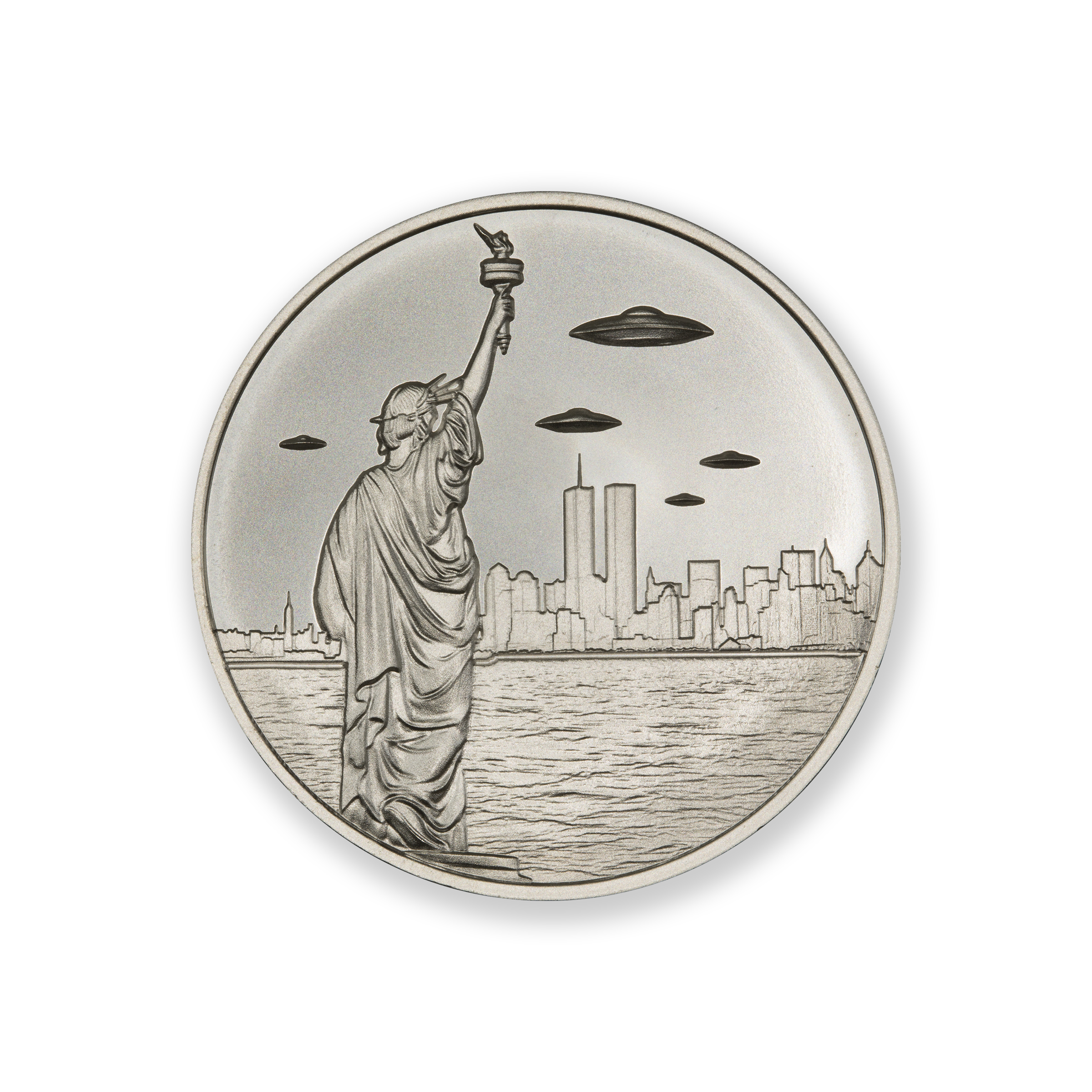UFOs OVER VINTAGE NYC - 2 TROY OUNCE - 39MM - Image 1