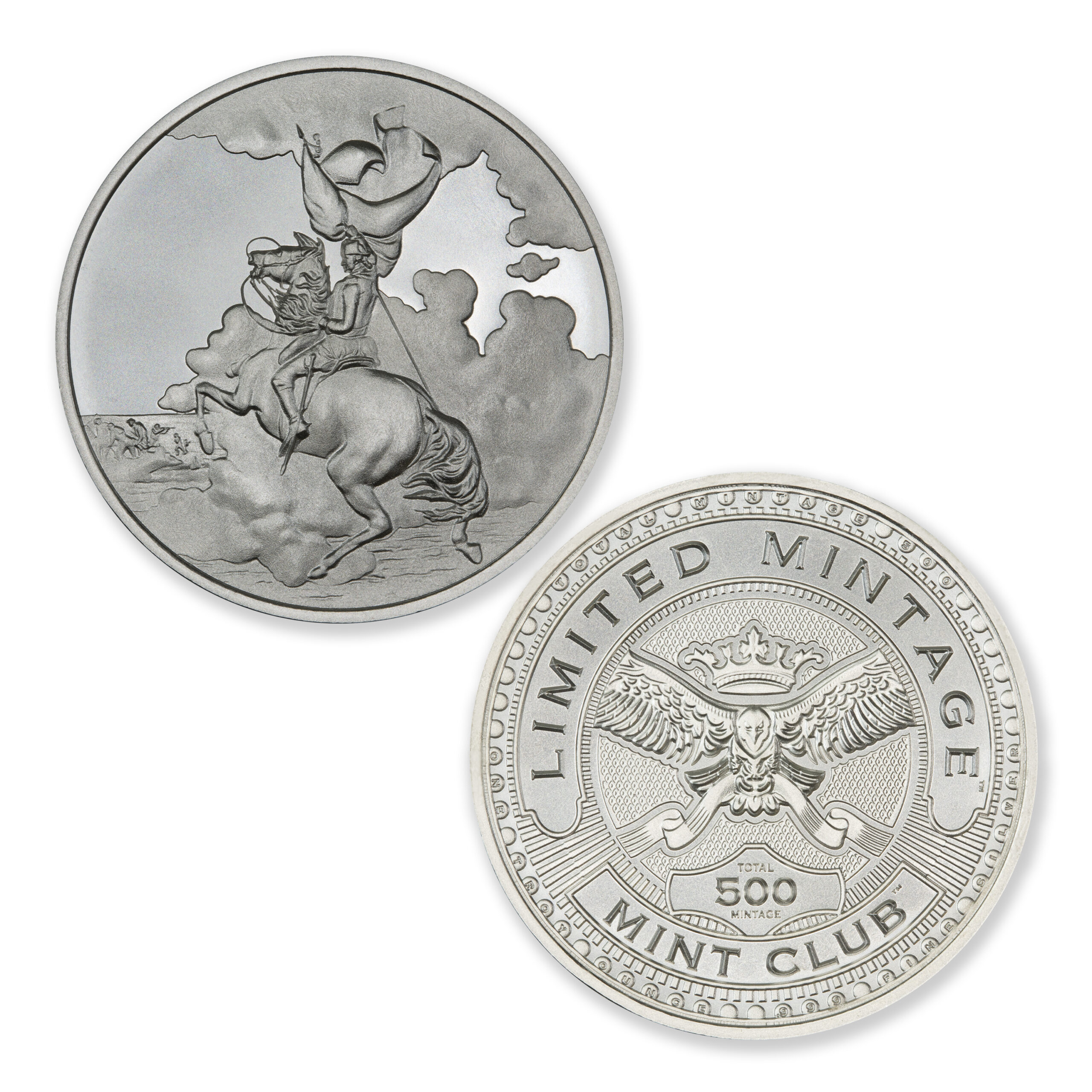 MINT CLUB #8 - 1 TROY OUNCE – 39MM (LIMITED MINTAGE: 500) IN COINSAFE CAPSULE - GEORGE WASHINGTON - READY FOR WAR - Image 1