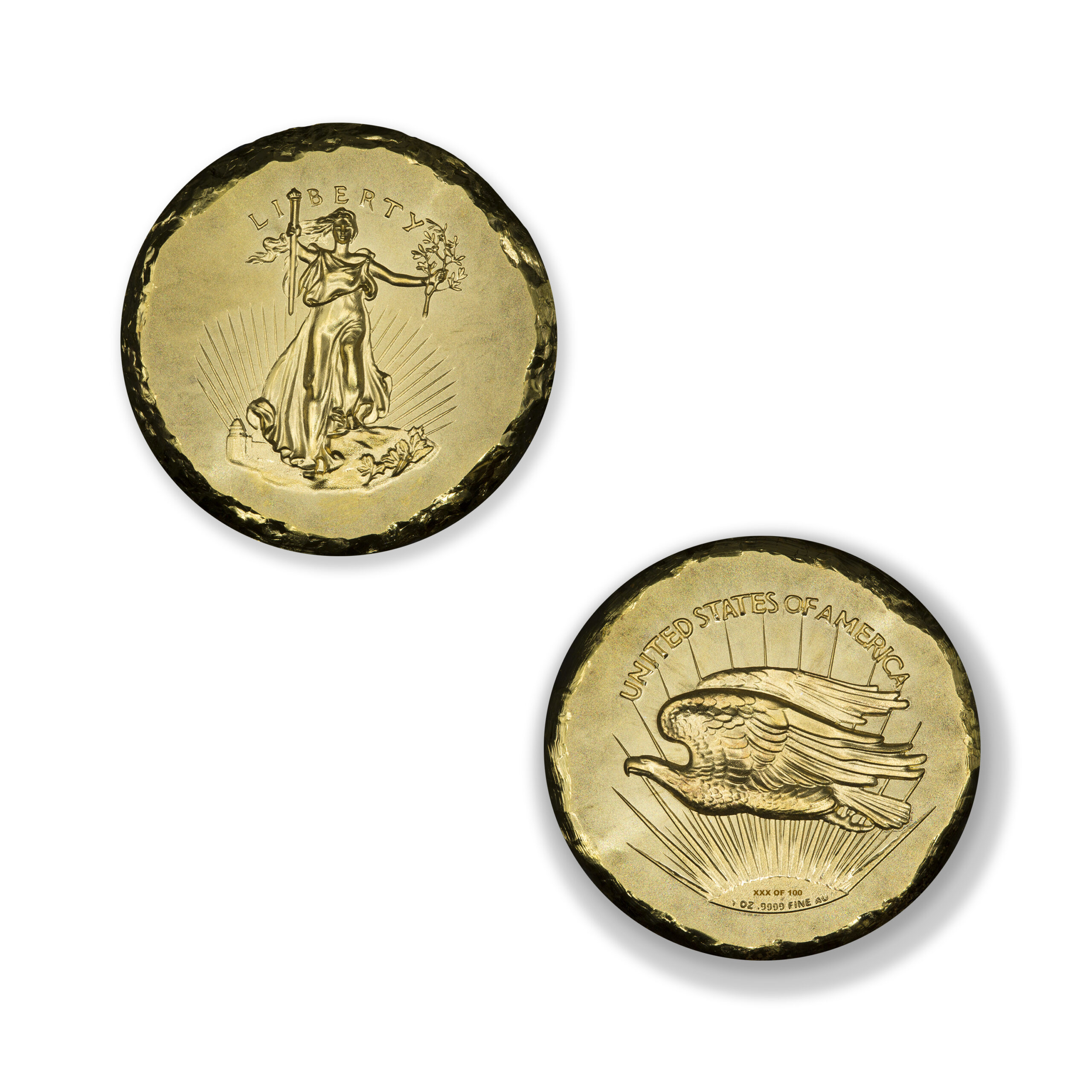 AMERCIAN ANCIENTS - $20 SAINT-GAUDENS TRIBUTE - 1 TROY OUNCE - 28MM - .9999 FINE GOLD - ONLY 100 MINTED - IN CAPSULE - Image 1