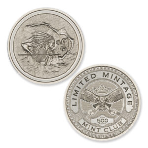 2023 – MINT CLUB® #2 – 2 TROY OUNCE – 39MM (LIMITED MINTAGE: 500) – IN COINSAFE CAPSULE – ARTIST ORIGINAL – BISON & INDIAN