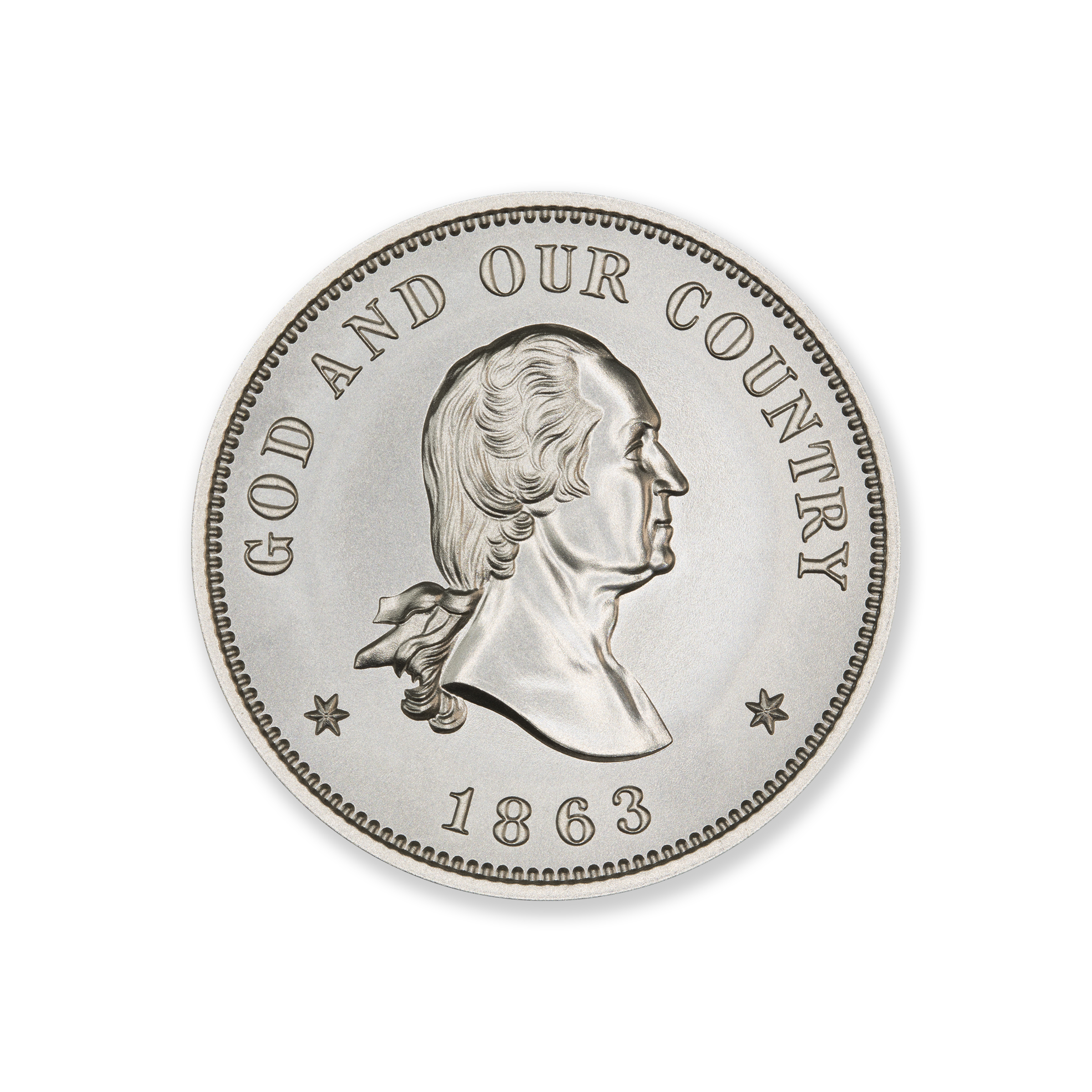 1863 WASHINGTON PATTERN TWO-CENT TRIBUTE – JUDD 305 – 2 TROY OUNCE – 39MM - Image 2