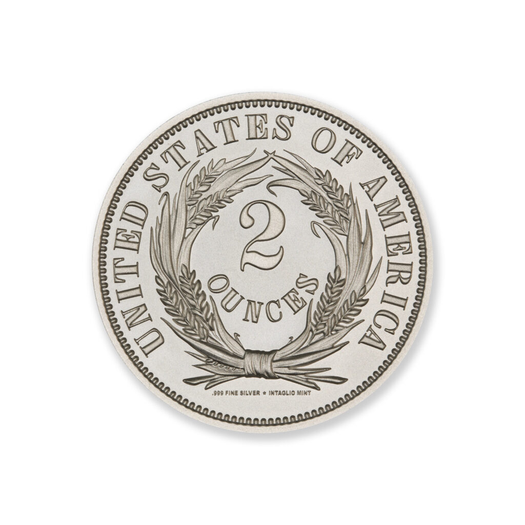 1863 WASHINGTON PATTERN TWO-CENT TRIBUTE – JUDD 305 – 2 TROY OUNCE – 39MM