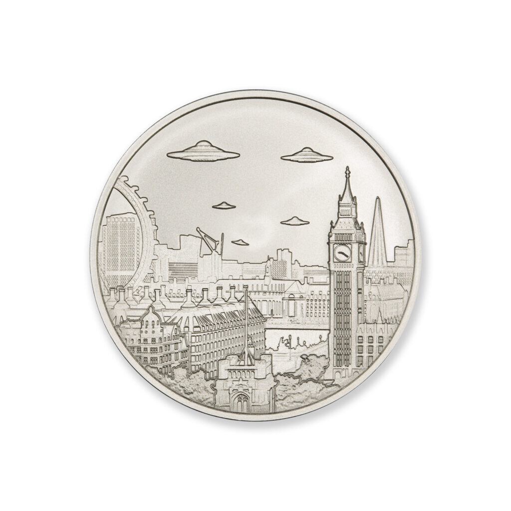 UFOs OVER LONDON – 1 TROY OUNCE – 39MM